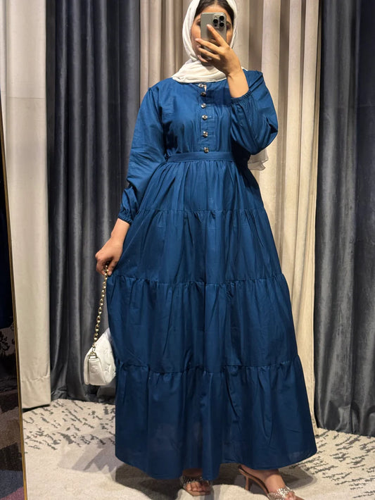 Premium Cotton Tiered Maxi – Blue Elegance