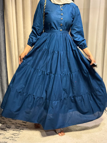 Premium Cotton Tiered Maxi – Blue Elegance